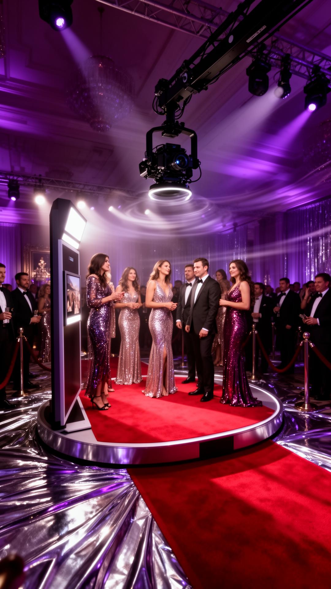 MJS 360 Photo Booth set up on a red carpet at a luxury venue